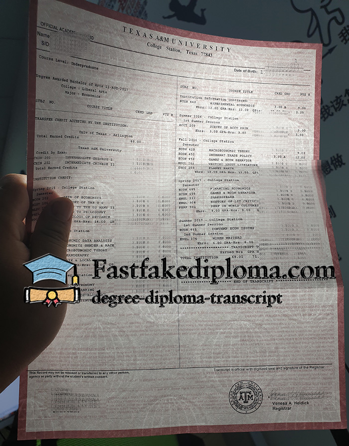 Texas A&M University transcript