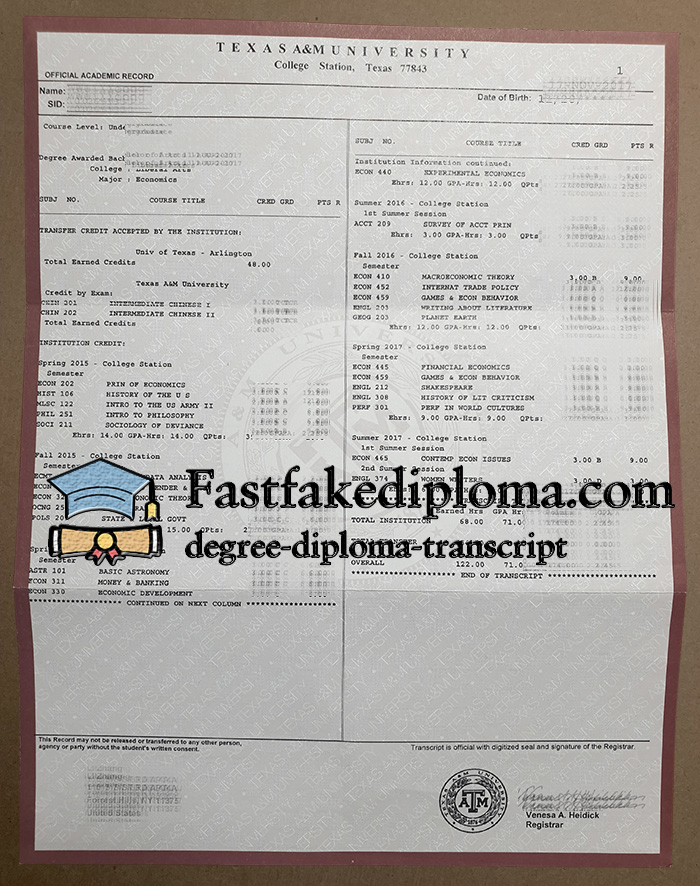 Texas A&M University transcript