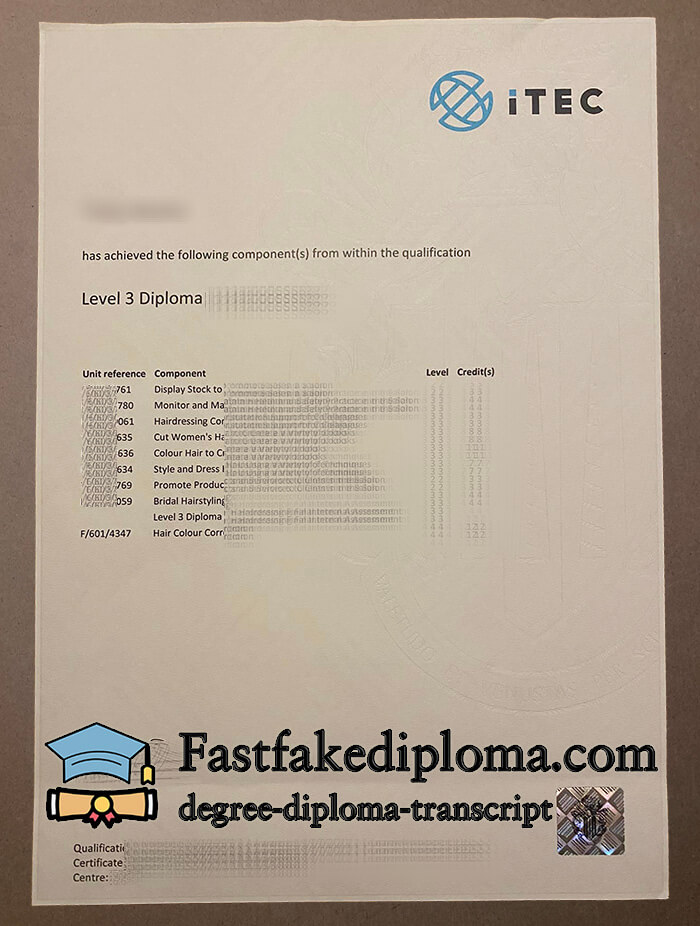 iTEC level 3 Diploma in Hairdressing transcript