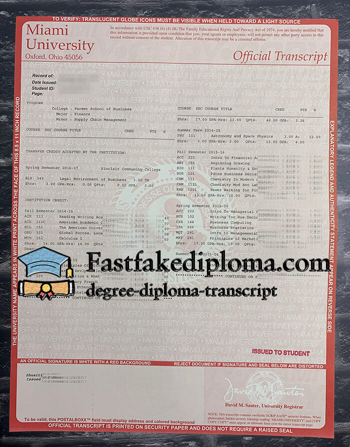 purchase realistic Miami University transcript