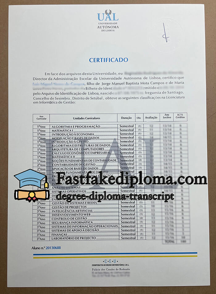 purchase realistic Universidade Autonoma De Lisboa transcript