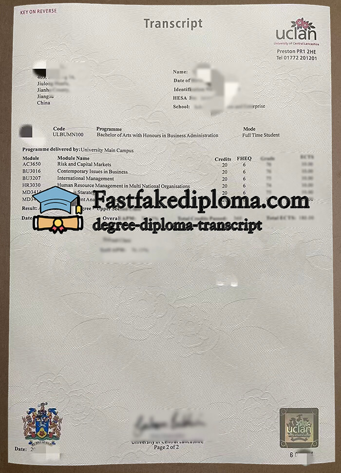 make University of Central Lancashire certificate