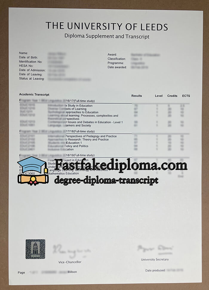 Buy University of Leeds transcript, get fake degree online.