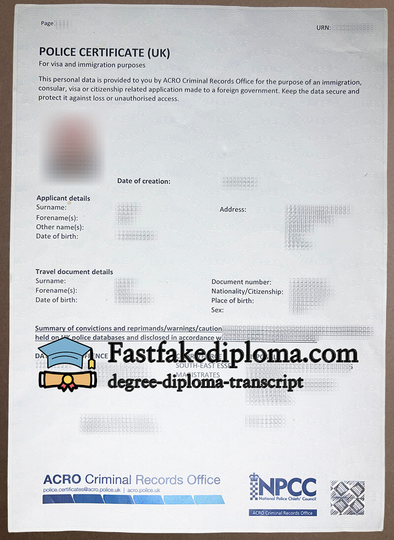 Police Certificate certificate, ACRO certificate