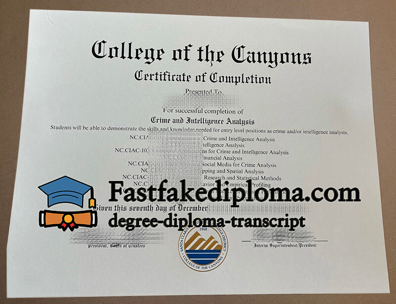 Order College of the Canyons diploma