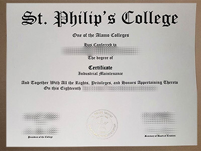 fake St. Philip's College diploma