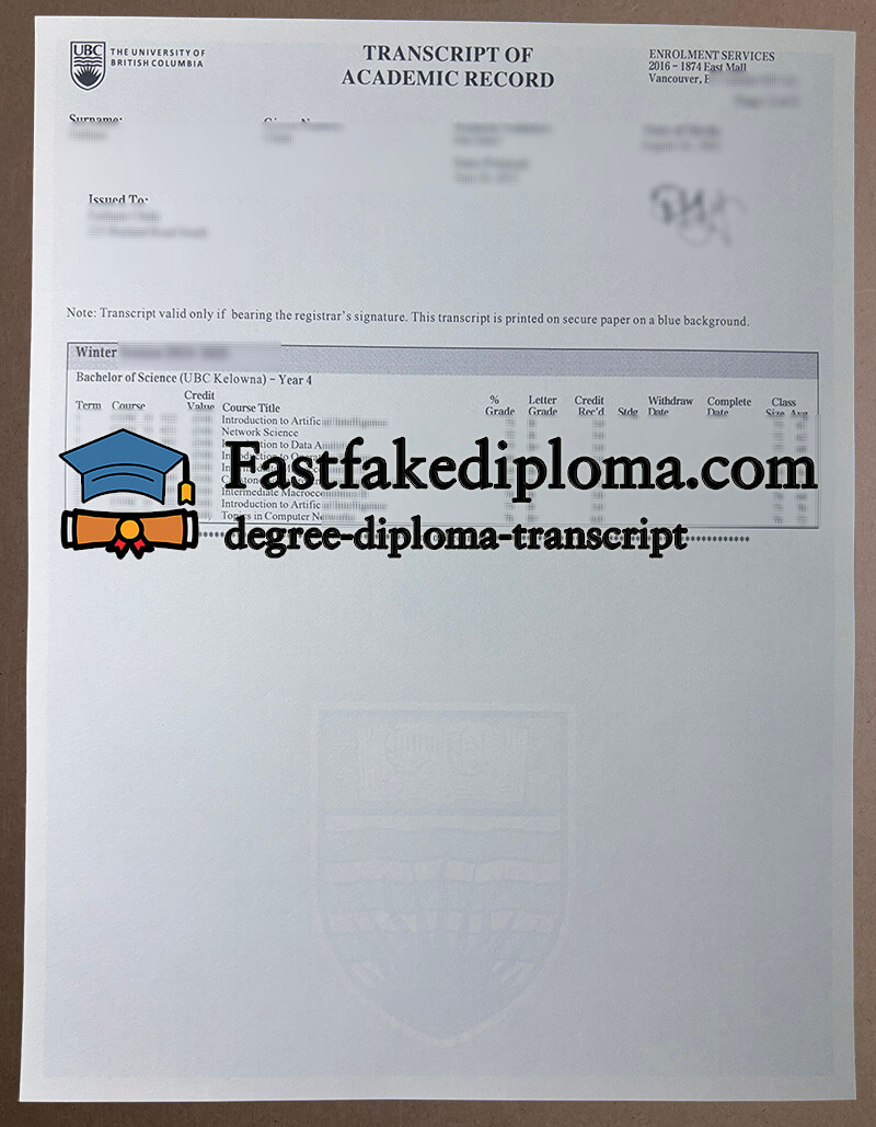 University of British Columbia transcript