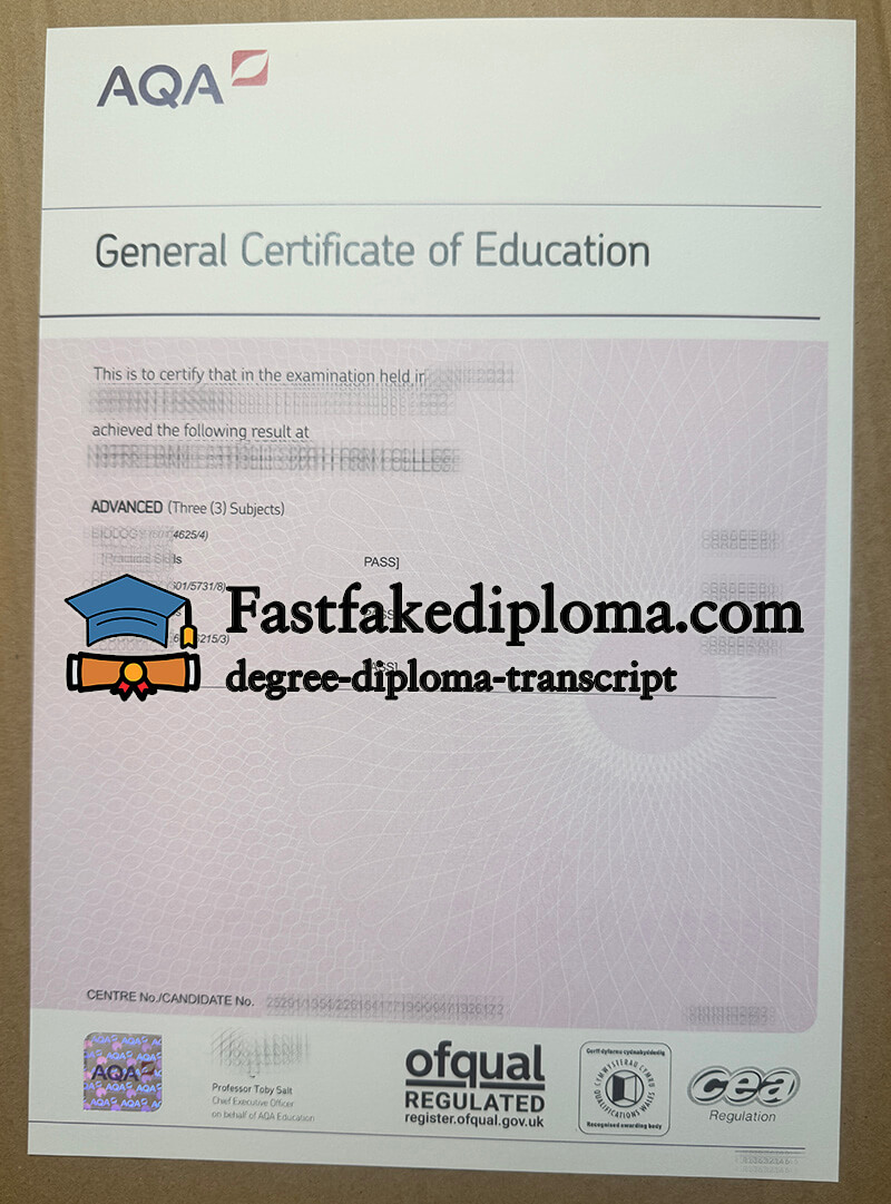 Buy AQA GCE certificate