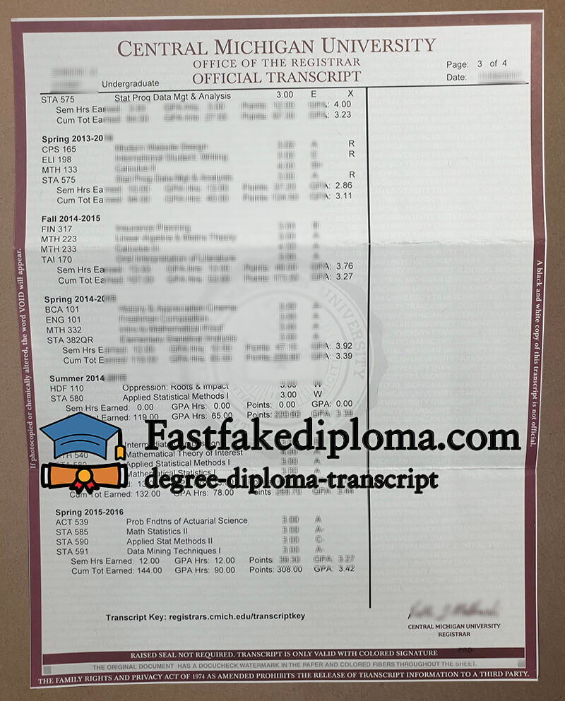 Buy Central Michigan University transcript