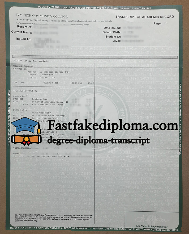 Buy Ivy Tech Community College transcript