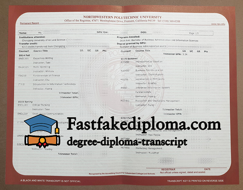 Northwestern Polytechnic University transcript