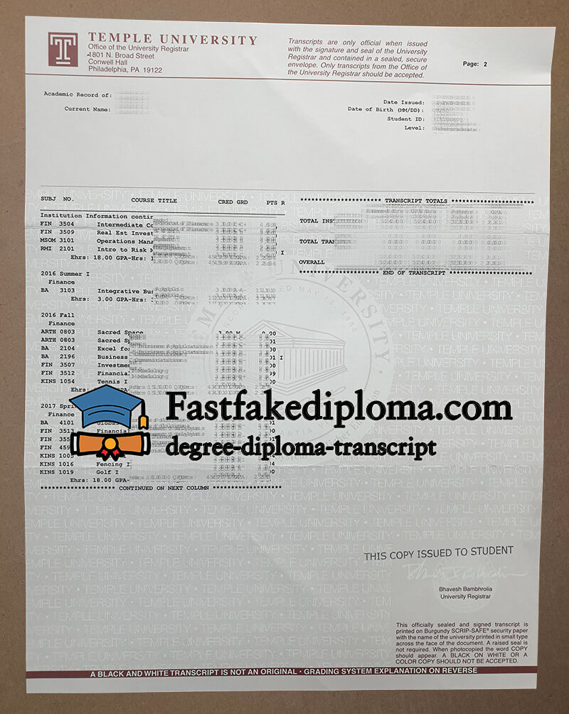 make Temple University transcript