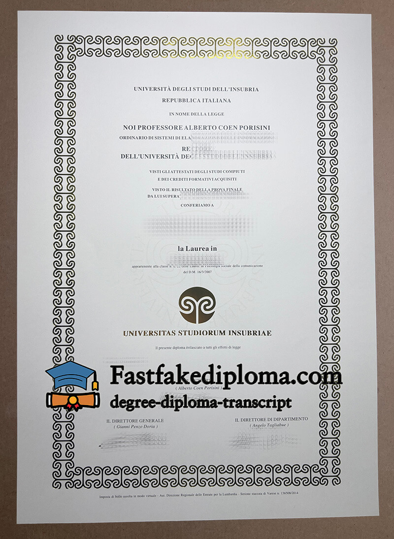 Order Universitas Studiorum Insubriae diploma